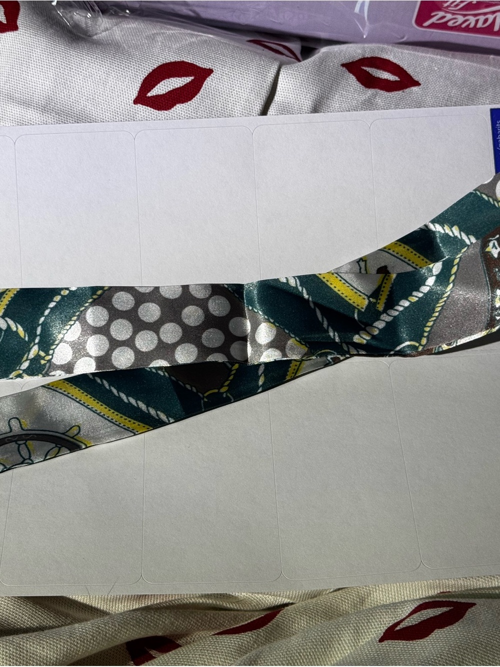 Source Unknown Green, Silver & Yellow Twilly Scarf